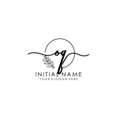 OQ Luxury initial handwriting logo with flower template, logo for beauty, fashion, wedding, photography