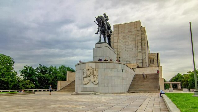 Equestrian Statue of Jan Zizka timelapse hyperlapse at Czech National Museum in Vitkov, Prague.