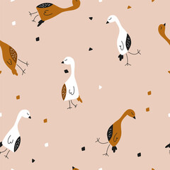 Seamless pattern.Birds on a light background.Vector illustration for design