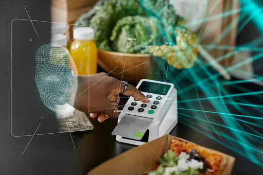 Woman paying for food with payment card