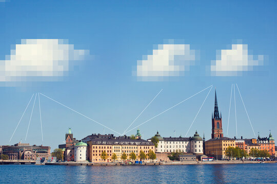 Pixelated clouds above Stockholm old town, Sweden