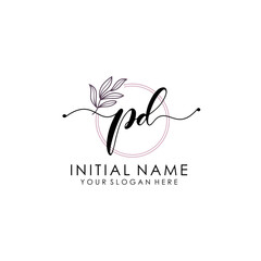 PD Luxury initial handwriting logo with flower template, logo for beauty, fashion, wedding, photography