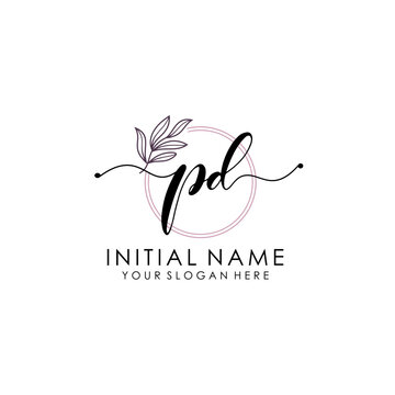 PD Luxury initial handwriting logo with flower template, logo for beauty, fashion, wedding, photography