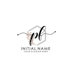PF Luxury initial handwriting logo with flower template, logo for beauty, fashion, wedding, photography