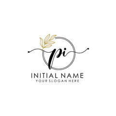 PI Luxury initial handwriting logo with flower template, logo for beauty, fashion, wedding, photography - obrazy, fototapety, plakaty
