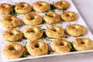 Homemade Cottage Cheese Donuts With Spices No Sugar Gray Background Horizontal