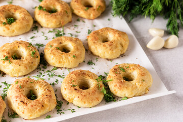 Homemade Cottage Cheese Donuts With Spices No Sugar Gray Background Above Horizontal