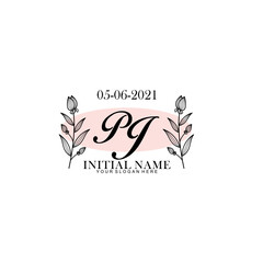 PJ Initial letter handwriting and signature logo. Beauty vector initial logo .Fashion  boutique  floral and botanical