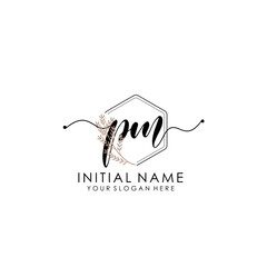 PM Luxury initial handwriting logo with flower template, logo for beauty, fashion, wedding, photography