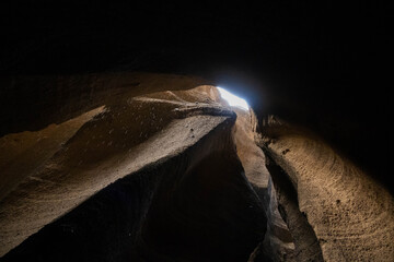 Walk inside the Malacara volcano .Mendoza ,Argentina