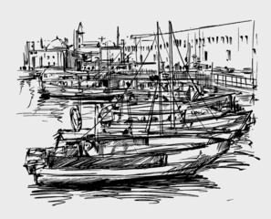 Sketch of Odessa port in Ukraine before war hand draw