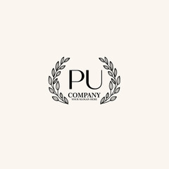 PU Beauty vector initial logo art  handwriting logo of initial signature, wedding, fashion, jewelry, boutique, floral