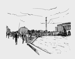 Fototapeta premium Sketch of Kyiv city in Ukraine before war hand draw