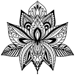 Flower Mandala pattern for Coloring book, Art wallpaper design, Decorative frame ornament in ethnic oriental style, Henna, Mehndi, tattoo, decoration.