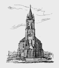 Sketch church in Ukraine before war hand draw