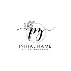PZ Luxury initial handwriting logo with flower template, logo for beauty, fashion, wedding, photography