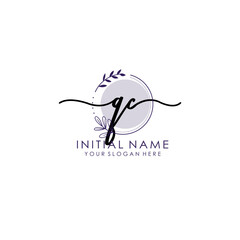 QC Luxury initial handwriting logo with flower template, logo for beauty, fashion, wedding, photography