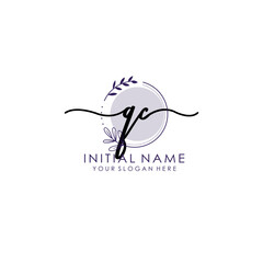QC Luxury initial handwriting logo with flower template, logo for beauty, fashion, wedding, photography