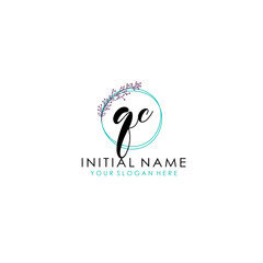 QC Initial letter handwriting and signature logo. Beauty vector initial logo .Fashion  boutique  floral and botanical