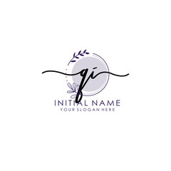 QI Luxury initial handwriting logo with flower template, logo for beauty, fashion, wedding, photography