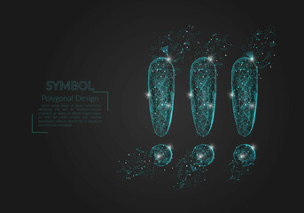 Abstract isolated blue image of a exclamation mark. Polygonal illustration looks like stars in the blask night sky in spase or flying glass shards. Digital design for website, web, internet. © Katsiaryna