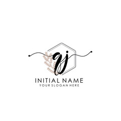 QJ Luxury initial handwriting logo with flower template, logo for beauty, fashion, wedding, photography