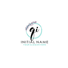 QI Initial letter handwriting and signature logo. Beauty vector initial logo .Fashion  boutique  floral and botanical