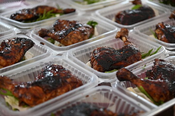 Kuching, Sarawak Malaysia - April 5th 2022:The Malay Ramadan Bazaar (Pasar Ramadan) in Malaysia, with lots of delicacies, under New Norm