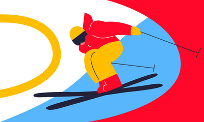 Snowboarder abstract illustration. Modern cartoon flat cards. Extreme winter sports. Skier and mountains landscape abstract vector. Snowboarder for poster, flyer, postcard, store. 