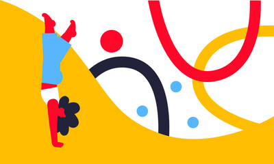 Woman characters cartoon vector. Summer vacation cards. Vector colorful illustration set with abstract background for poster, flyer, postcard, store. Sport time