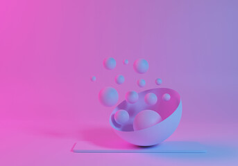 light background with a semicircle with pink and blue balls