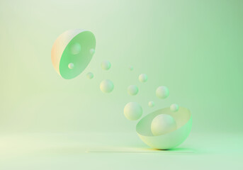 light green background with capsule and abstract lemon green spheres
