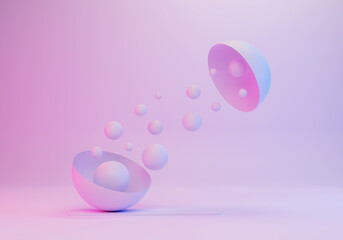 abstract composition with figures and 3d spheres