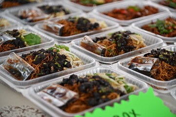 Kuching, Sarawak Malaysia - April 5th 2022:The Malay Ramadan Bazaar (Pasar Ramadan) in Malaysia, with lots of delicacies, under New Norm