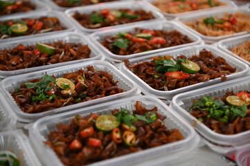 Kuching, Sarawak Malaysia - April 5th 2022:The Malay Ramadan Bazaar (Pasar Ramadan) in Malaysia, with lots of delicacies, under New Norm