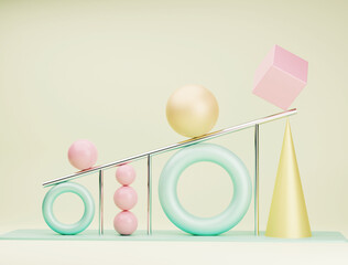 light background and composition with spheres with pastel colored cones