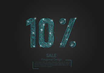 Abstract isolated blue 10 percent sale concept. Polygonal illustration looks like stars in the blask night sky in spase or flying glass shards. Digital design for website, web, internet. © Katsiaryna