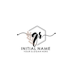 QR Luxury initial handwriting logo with flower template, logo for beauty, fashion, wedding, photography