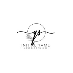 QS Luxury initial handwriting logo with flower template, logo for beauty, fashion, wedding, photography