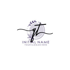 QT Luxury initial handwriting logo with flower template, logo for beauty, fashion, wedding, photography