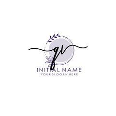 QV Luxury initial handwriting logo with flower template, logo for beauty, fashion, wedding, photography