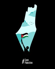 illustration vector graphic of save palestine,map and flag,suitable for banner,poster,campaign,etc. - obrazy, fototapety, plakaty