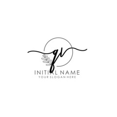 QV Luxury initial handwriting logo with flower template, logo for beauty, fashion, wedding, photography