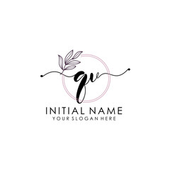 QV Luxury initial handwriting logo with flower template, logo for beauty, fashion, wedding, photography