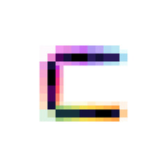Fototapeta premium Hologram letter C logo with glitch distorted pixel effect. Color shift design.