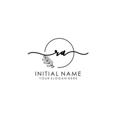 RA Luxury initial handwriting logo with flower template, logo for beauty, fashion, wedding, photography