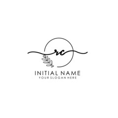RC Luxury initial handwriting logo with flower template, logo for beauty, fashion, wedding, photography