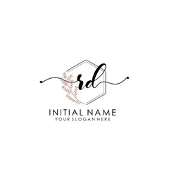 RD Luxury initial handwriting logo with flower template, logo for beauty, fashion, wedding, photography