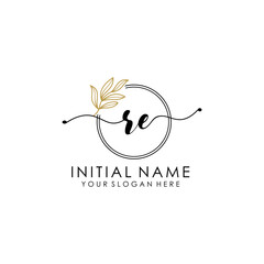 RE Luxury initial handwriting logo with flower template, logo for beauty, fashion, wedding, photography
