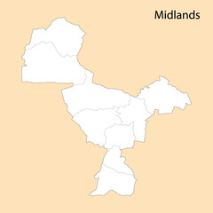 Fototapeta na wymiar High Quality map of Midlands is a region of Zimbabwe